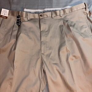 Haggar Mens Premium Khaki Pants 54x23 Pleated Classic Fit Iron Free Tan New